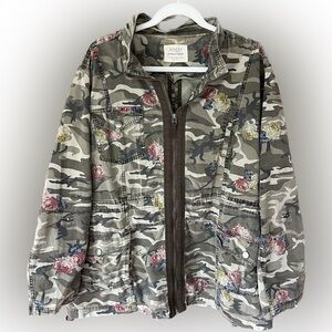Ashley By 26 International Floral Camo Boho Utility Jacket Full Zip Size 3X